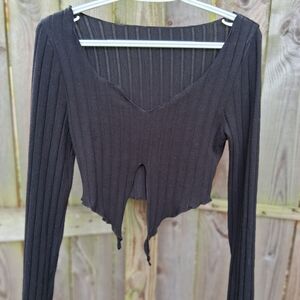 SHEIN Black Ribbed V-Neck Crop Top